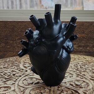 Anatomical Heart‎ 6.5" Vase Black Ceramic Modern Gothic Home Decor Accent